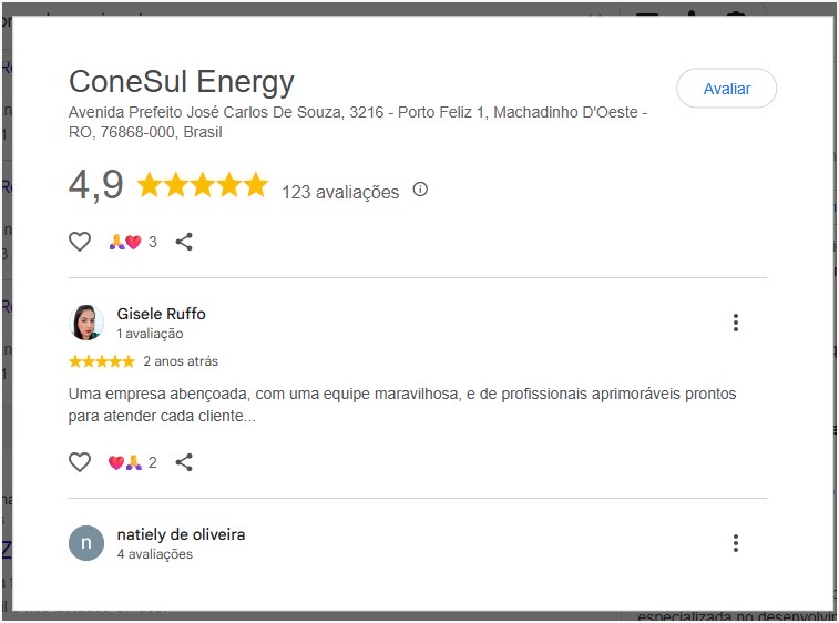 Avaliação de cliente da ConeSul Energy no Google, imagem 9