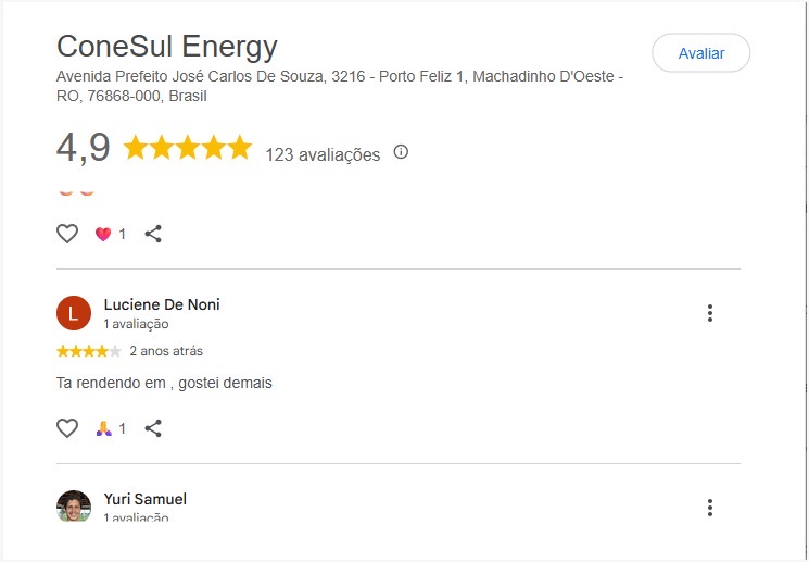 Avaliação de cliente da ConeSul Energy no Google, imagem 3