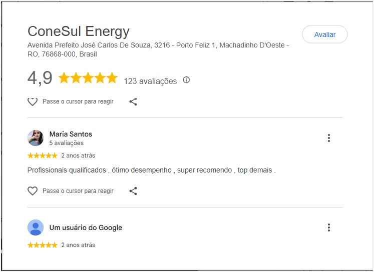 Avaliação de cliente da ConeSul Energy no Google, imagem 7