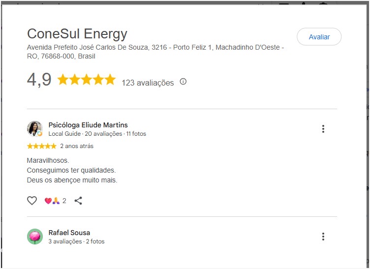 Avaliação de cliente da ConeSul Energy no Google, imagem 8