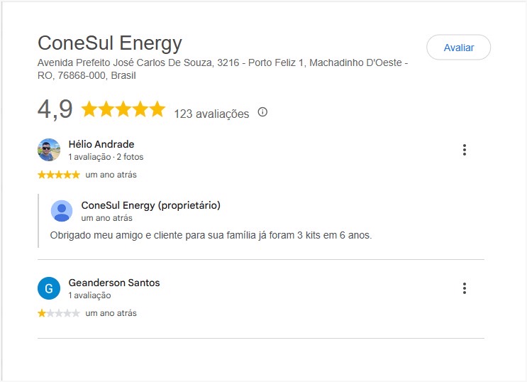 Avaliação de cliente da ConeSul Energy no Google, imagem 2