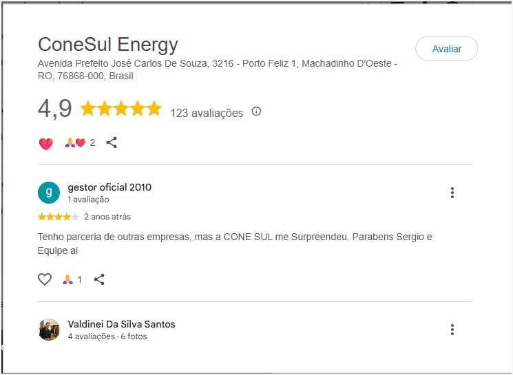 Avaliação de cliente da ConeSul Energy no Google, imagem 6