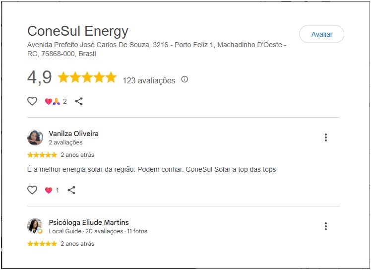 Avaliação de cliente da ConeSul Energy no Google, imagem 5