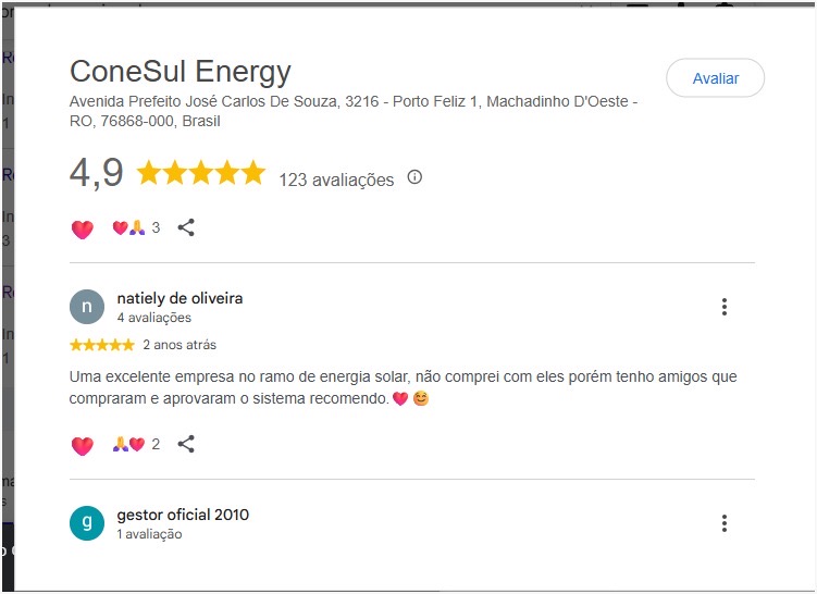 Avaliação de cliente da ConeSul Energy no Google, imagem 10